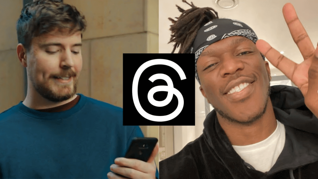 Major Influencers Mr. Beast and KSI on Threads. Threads marketing may become a huge deal.